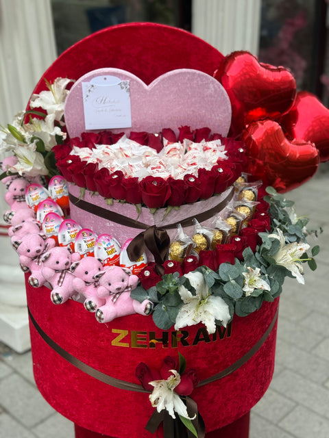 ❤️ PREMİUM AŞK KOLEKSİYONU – GÜL, ÇİKOLATA, KINDER, AYICIK VE BALON TASARIMI ❤️