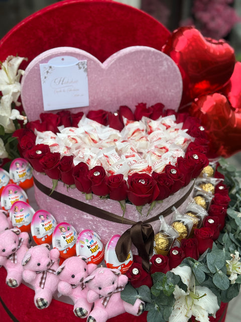 ❤️ PREMİUM AŞK KOLEKSİYONU – GÜL, ÇİKOLATA, KINDER, AYICIK VE BALON TASARIMI ❤️