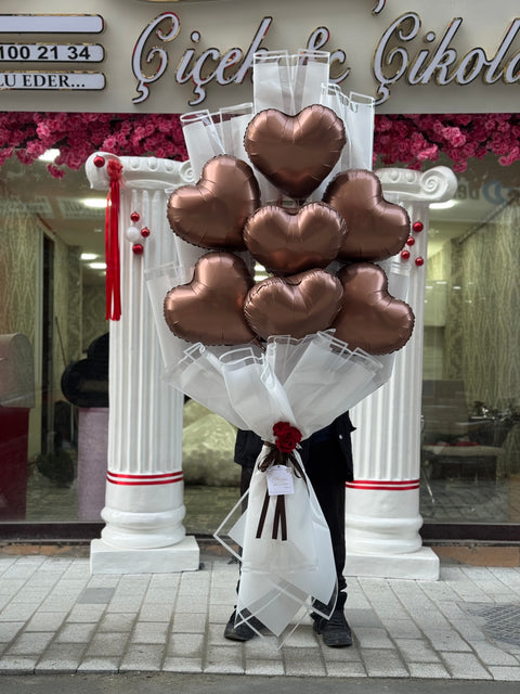 KALP FOLYO BALON BUKETİ — COFFEE METALIC SERİ