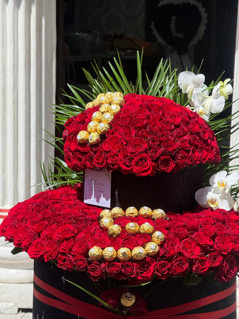 300 ADET GÜL ÇİFT SİLİNDİR KUTU DEV PRESTİJ & FERRERO ROCHER TASARIMI