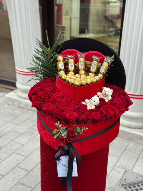 KALPLİ DEV LÜKS KUTU — GÜL, ÇİKOLATA & AYICIK TASARIMI