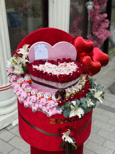 ❤️ PREMİUM AŞK KOLEKSİYONU – GÜL, ÇİKOLATA, KINDER, AYICIK VE BALON TASARIMI ❤️