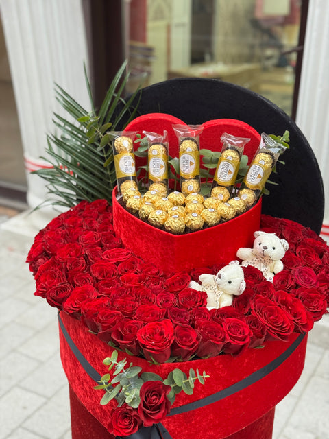 KALPLİ DEV LÜKS KUTU — GÜL, ÇİKOLATA & AYICIK TASARIMI