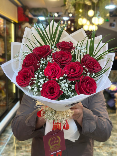 🌹 10’LU KIRMIZI GÜL BUKETİ — ZARİF & ROMANTİK TASARIM ❤️