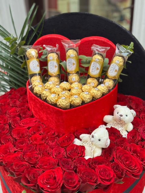 KALPLİ DEV LÜKS KUTU — GÜL, ÇİKOLATA & AYICIK TASARIMI