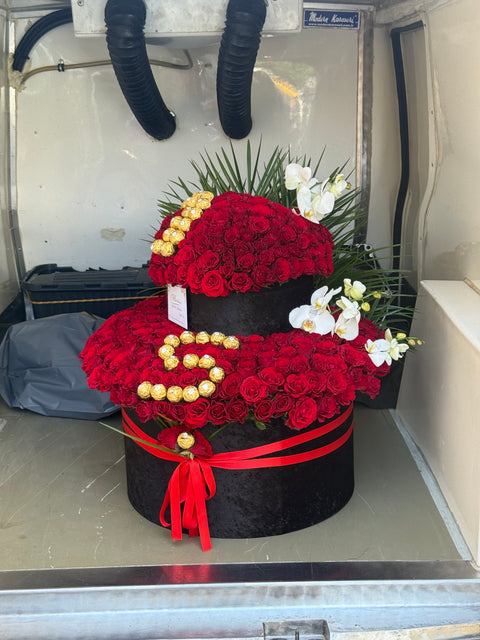 300 ADET GÜL ÇİFT SİLİNDİR KUTU DEV PRESTİJ & FERRERO ROCHER TASARIMI