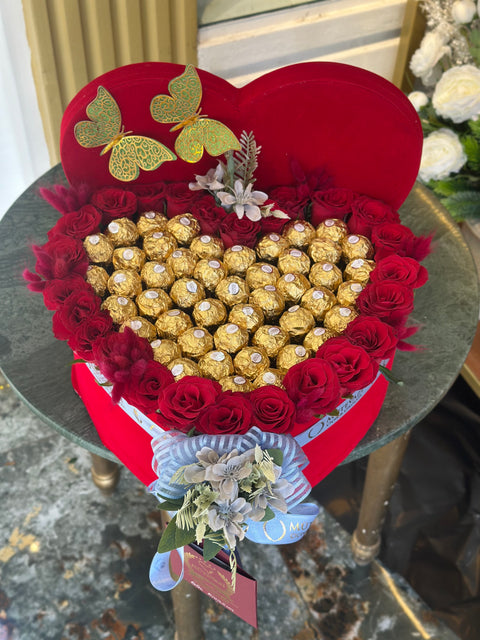 ❤️ KALPLİ LÜKS GÜL & FERRERO ROCHER ÇİKOLATA KUTUSU 🌹✨