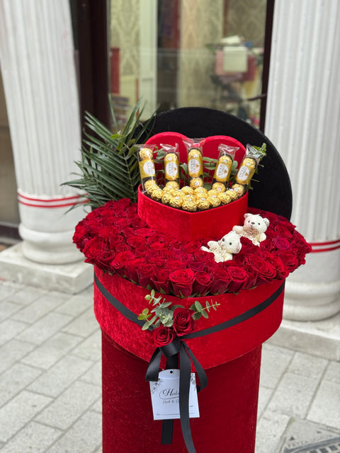 KALPLİ DEV LÜKS KUTU — GÜL, ÇİKOLATA & AYICIK TASARIMI