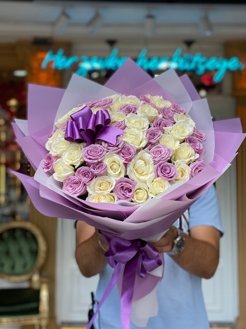 41 Lİ ŞAHANE LİLA VE BEYAZ GÜL 🤍