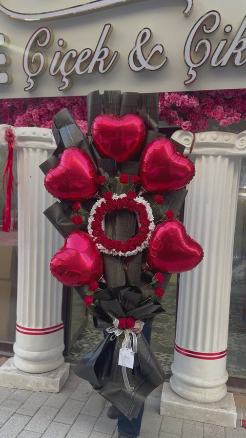 DEV AŞK BUKETİ — KALP BALON & GÜL TASARIMI 🎈❤️